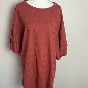 Umgee Rust Tunic Batwing Embroidered eyelet NWT casual autumn fall western